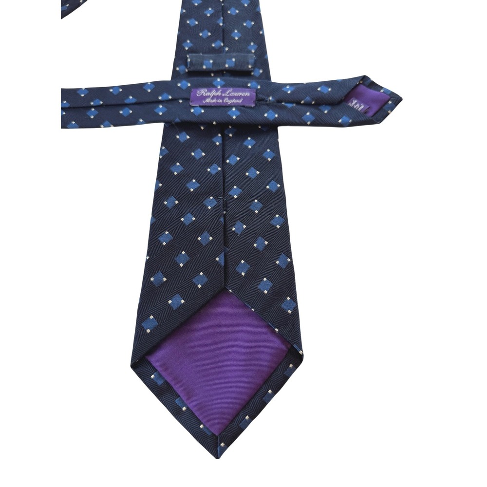 Ralph Lauren Purple Label Tie Mens Navy Blue Excellent Silk Handmade England